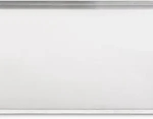 A white board with a metal frame on top of it.