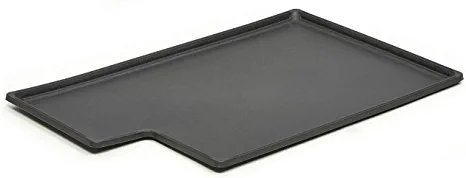 A black tray is sitting on the floor.