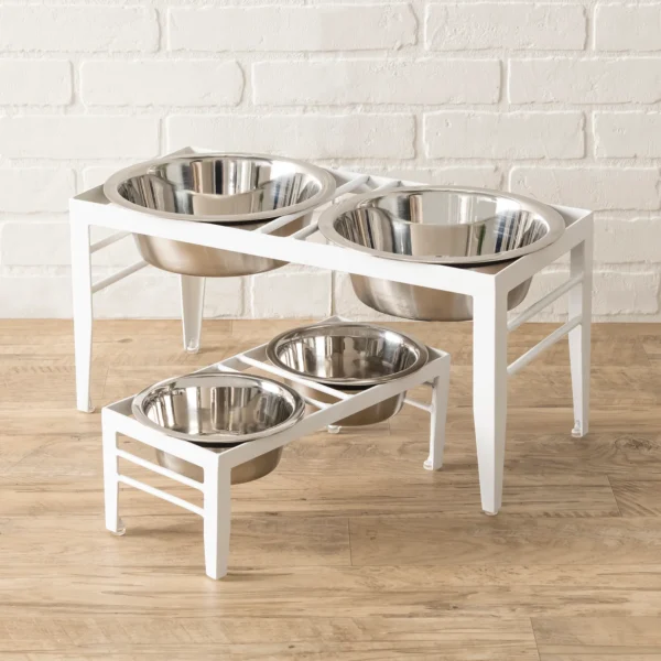 Chariot white double dog bowl diner grouping