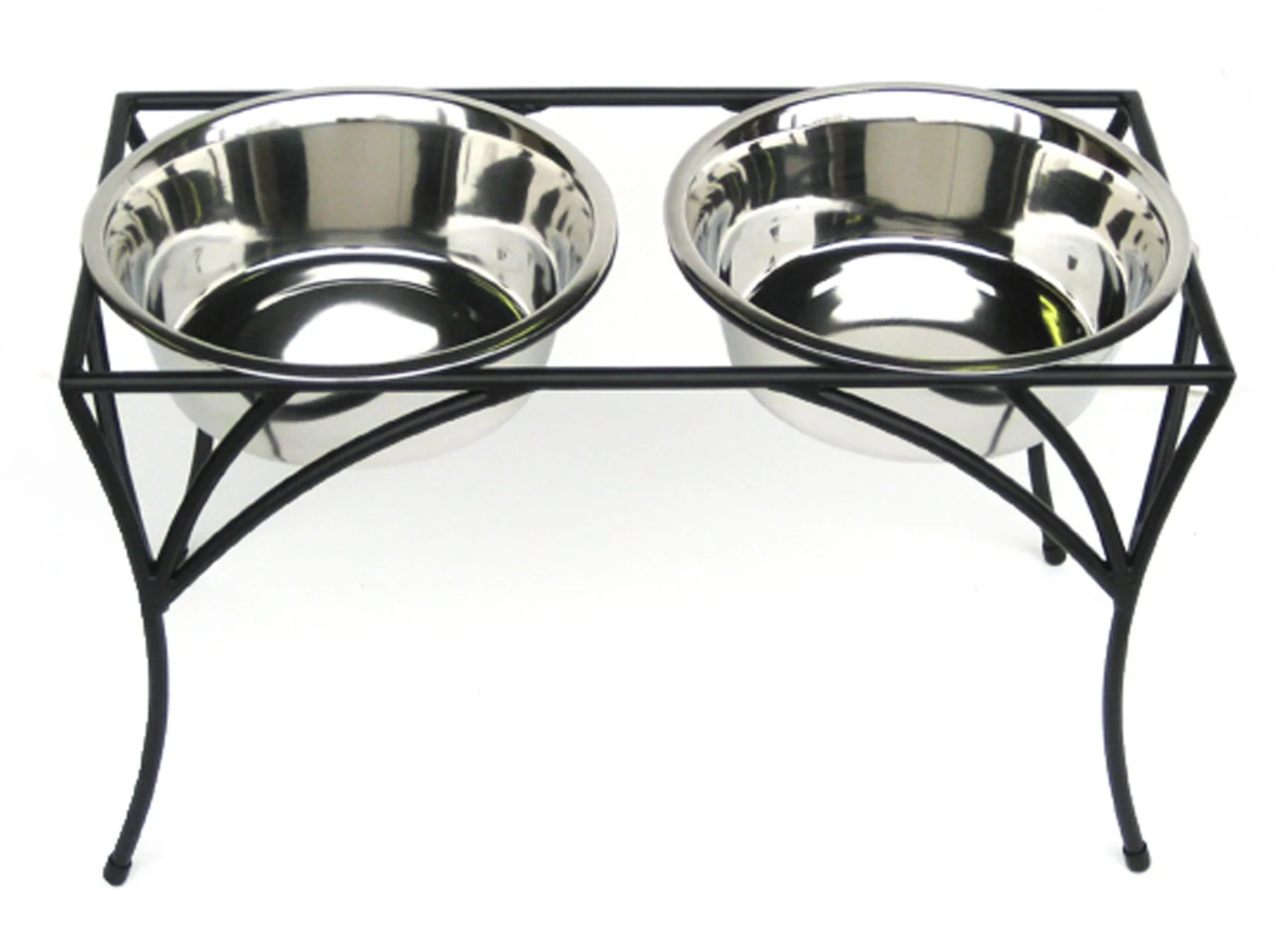 A dog bowl sitting on top of a metal stand.